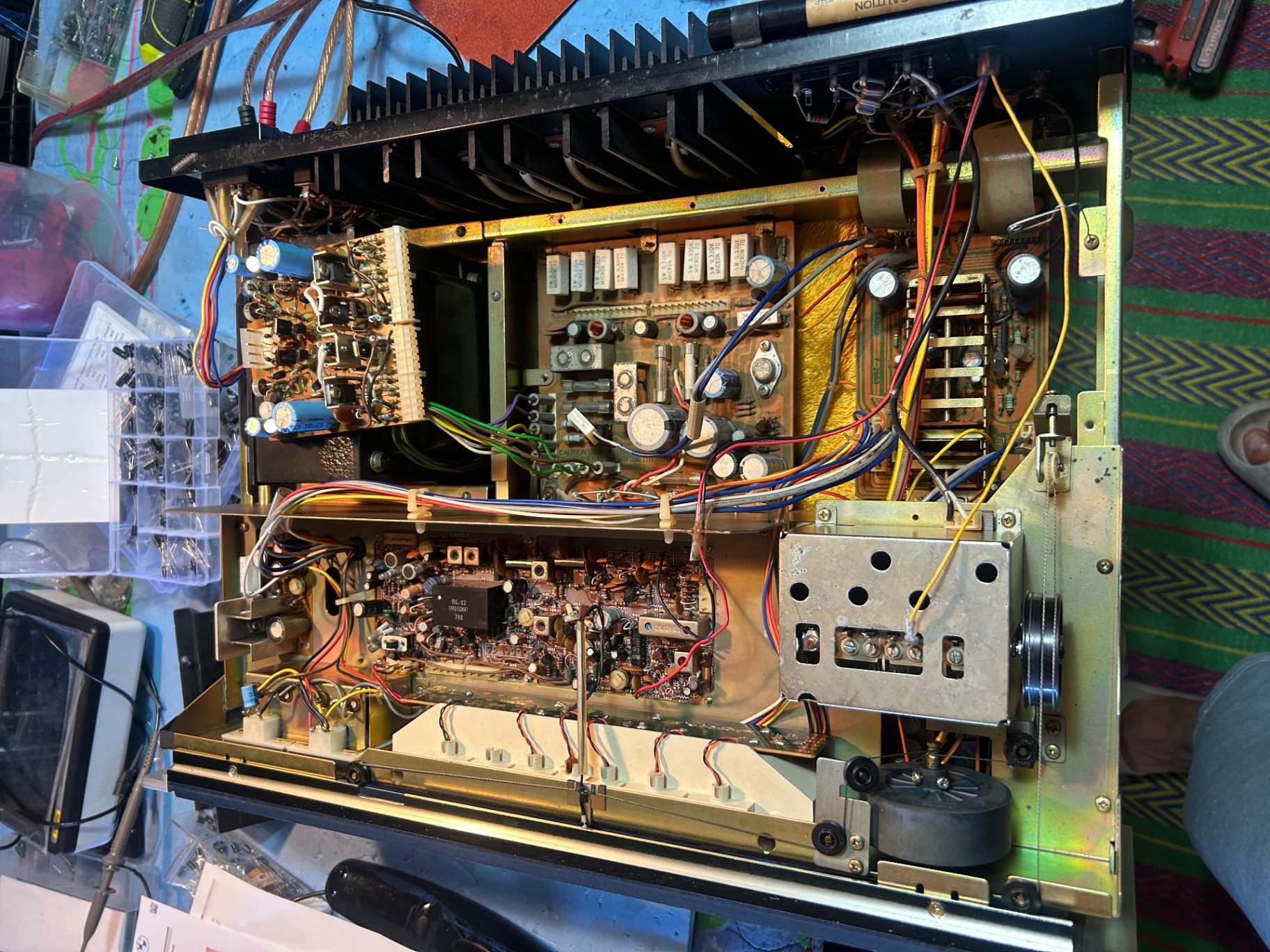 Vintage receiver interior — board-level repair